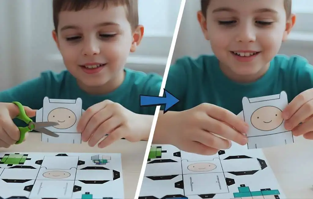 Mãos recortando o molde de papel